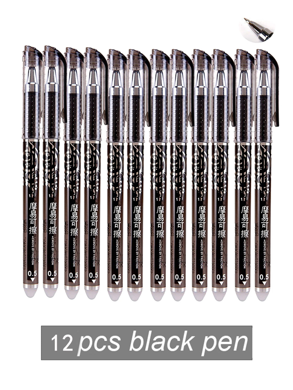 Erasable Gel Pens Refills Set 0.5 Mm Fine Point Blue/black Kawaii Ballpoint Pen for Writing Stationery Office School Supplies Qme 12 black Bullet