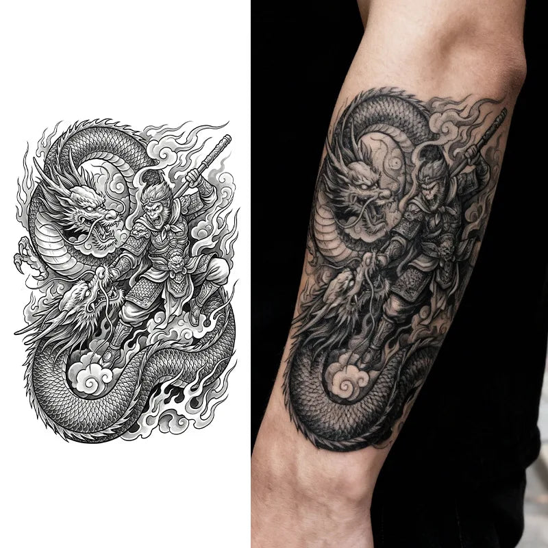 Dragon Soaring Temporary Tattoo, Herbal Juice Waterproof & Long-Lasting, Elegant Realistic Body Art for Arm, Sleeve & Thigh Qme