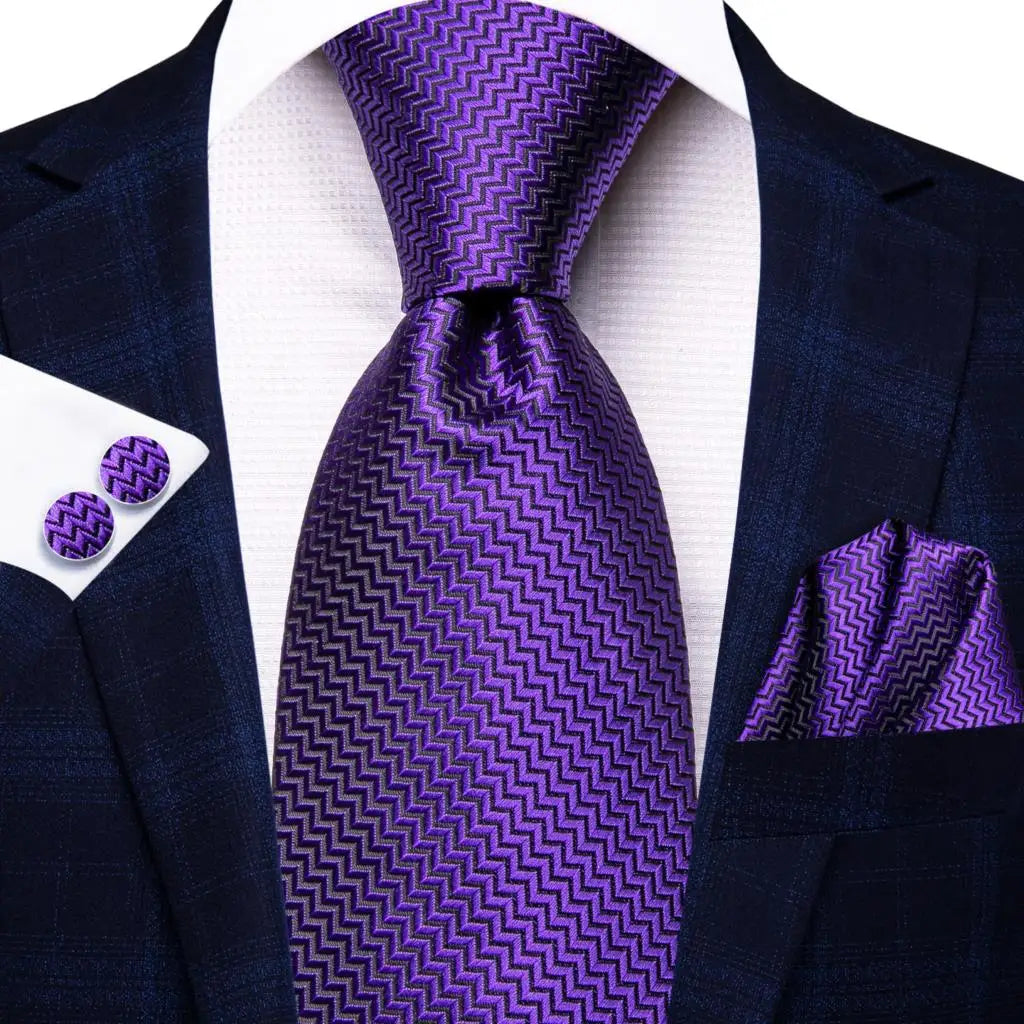 Hi-tie Men Fashion Solid Green Blue Necktie Handkerchief Cufflinks