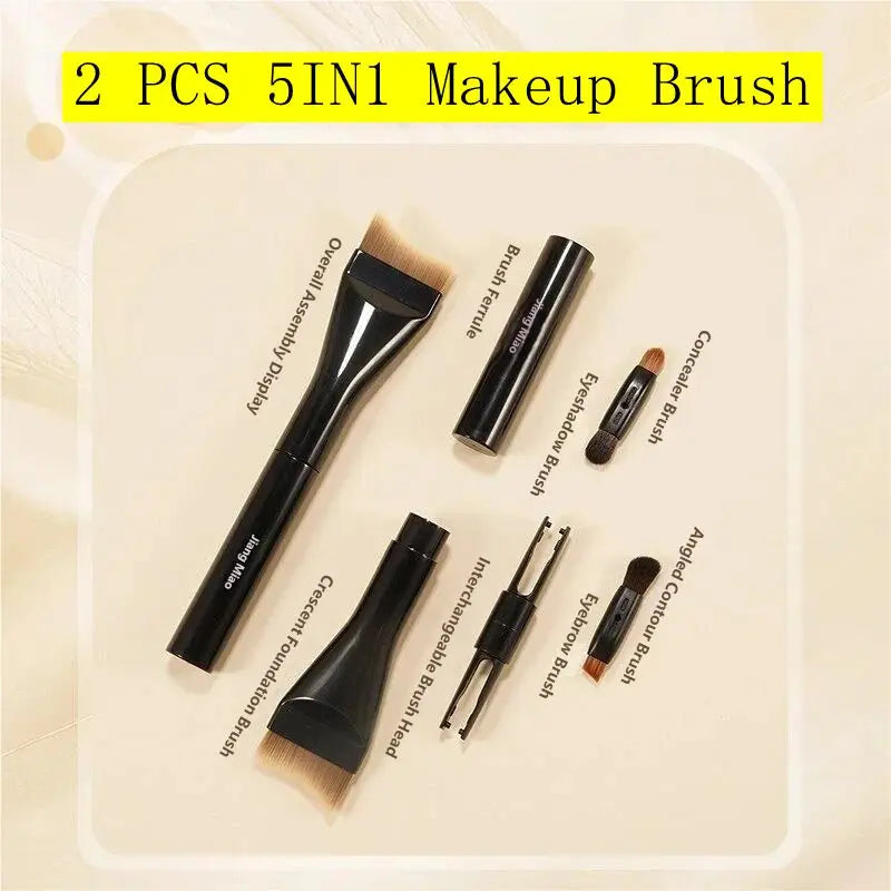 5 In1 Makeup Brush Foundation Make-up Brush Multi Function Travel Cover Brush Eye Shadow Concealer Face Repair Eyebrow Brush Qme 2PCS 5 in1 brush