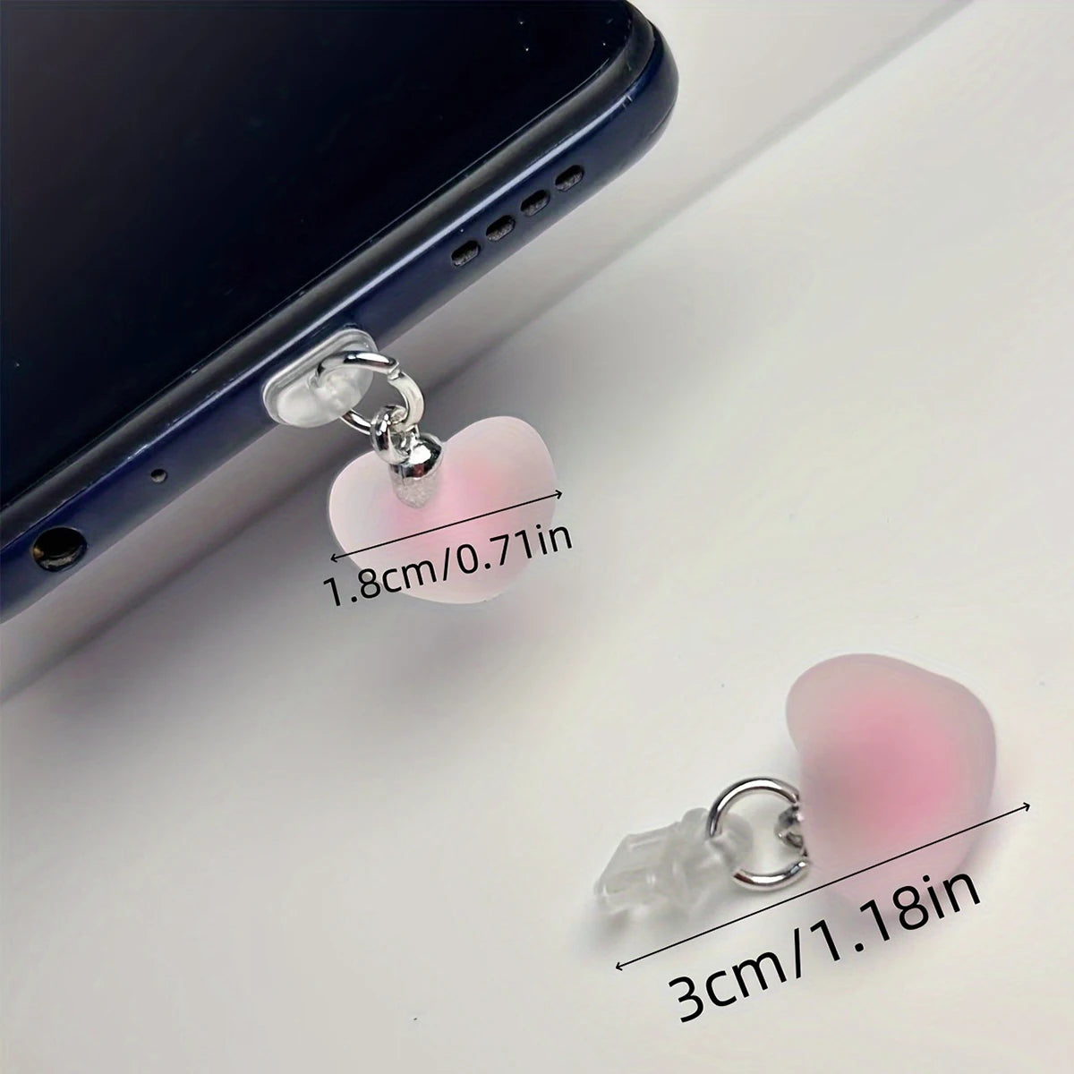 1 Pink Heart-shaped Phone Charging Port Dust Plug Decoration Pendant Qme