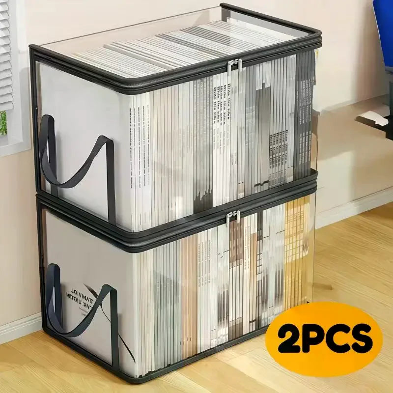 Transparent Plastic Book Storage Box Large Capacity Foldable Space-Saving Organizer For Home Office Storage Bookshelf Container Qme