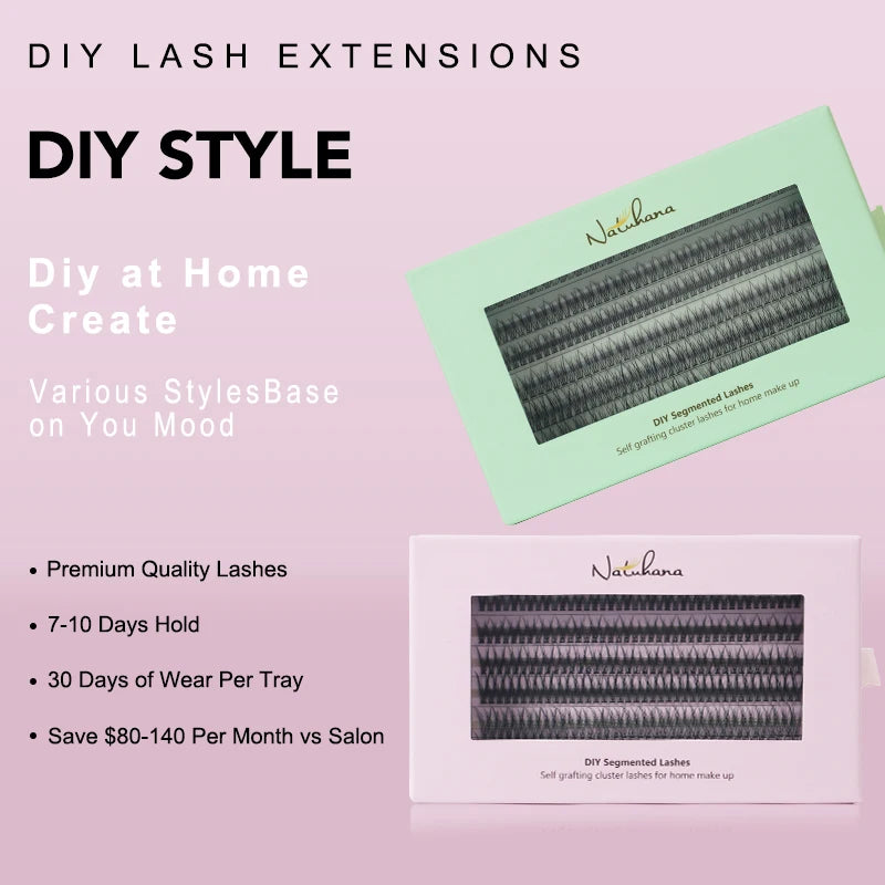 NATUHANA A-curl Fish Tail Lash Extensions DIY Pre-made Clusters 6 Qme