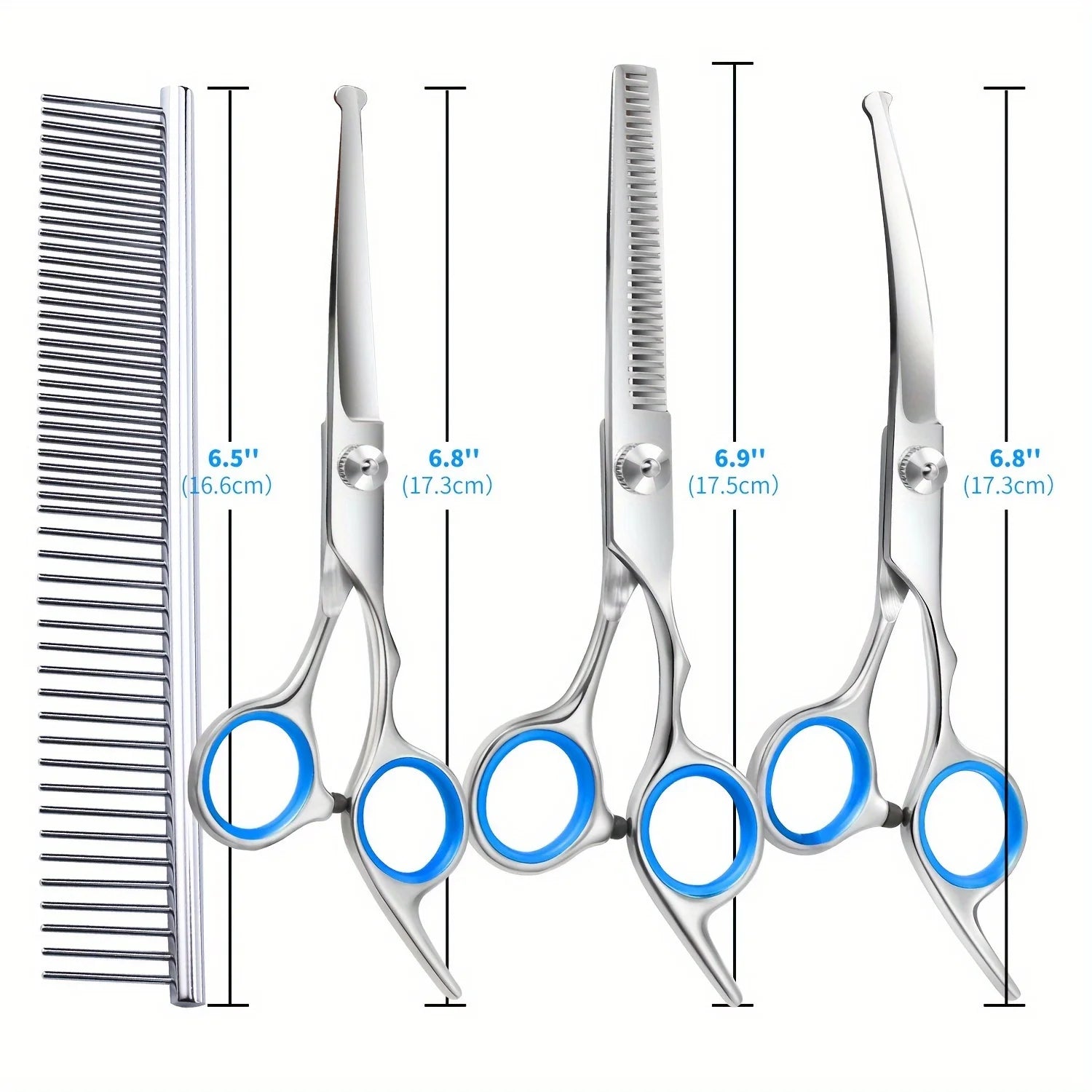 4pcs Professional Dog Grooming Scissors Round Tip Down-Curved Thinning and Cutting Shears for Precise Trimming and Shaping Qme Blue 4pcs Set