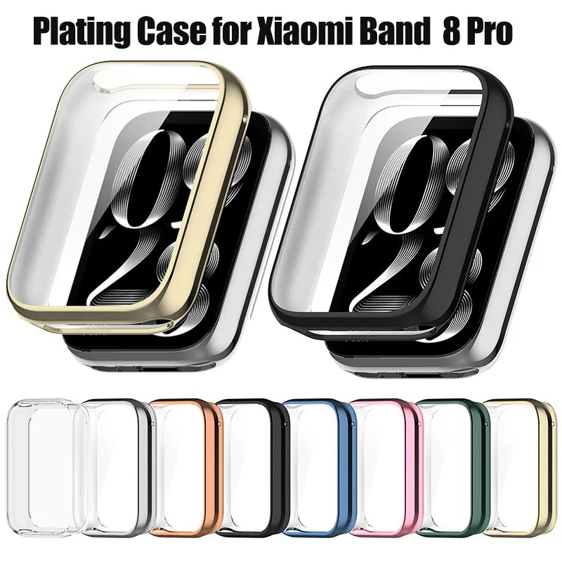 Plating TPU Case for Xiaomi Band 8 Pro 7 Pro Smart Band Full Cover Tempered Glass Screen Protector for Xiaomi Band 8 Pro Case Qme