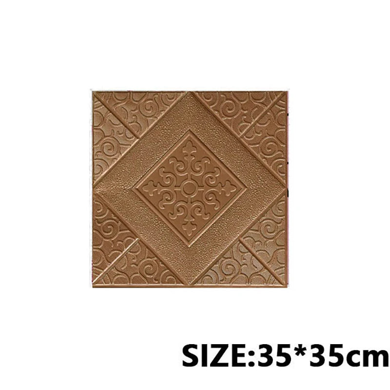 1Pcs 35*35cm Self-adhesive 3D Background Wallpaper Foam Wall Sticker Waterproof Moistureproof Living Room Decoration Qme Brown 10Pcs35x35cm