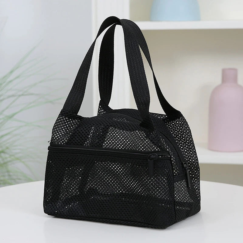 Fashion Solid Color Mesh Handbag Travel Toiletry Bag Large Capacity Cosmetic Bag Portable Sports Swimming Storage Bags Qme Black