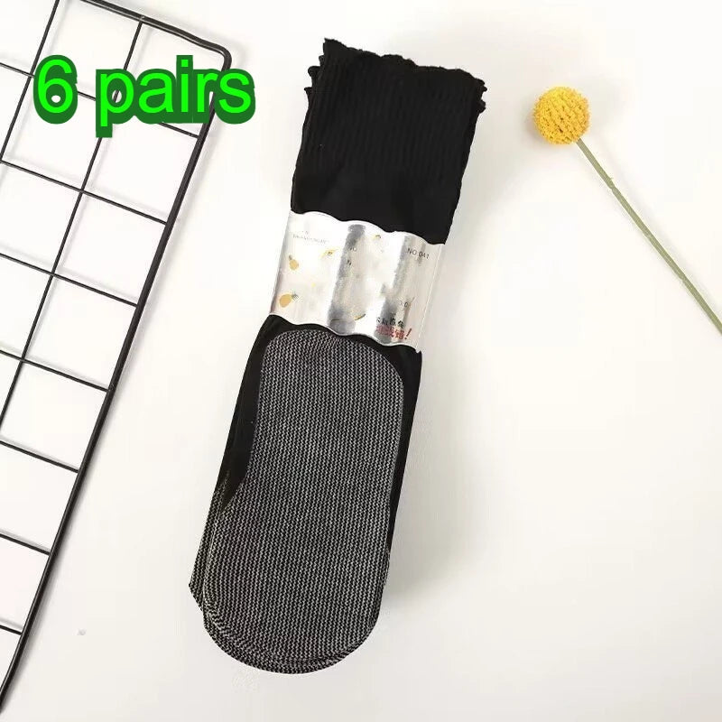 Women's Non-Binding Sheer Socks ， Thin Ankle Socks with Cotton Sole, Breathable Loose Top Socks for Summer Daily Wear Qme Black 6pairs One Size