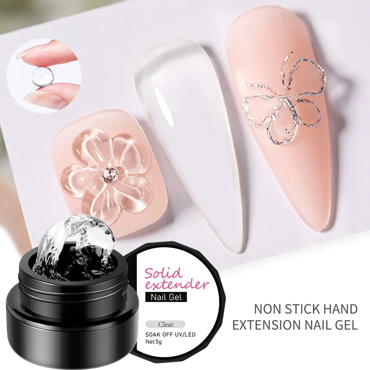 Non Stick Hand Solid Extension Nail Gel 3D Sculpting Soak Off UV LED Qme Transparent