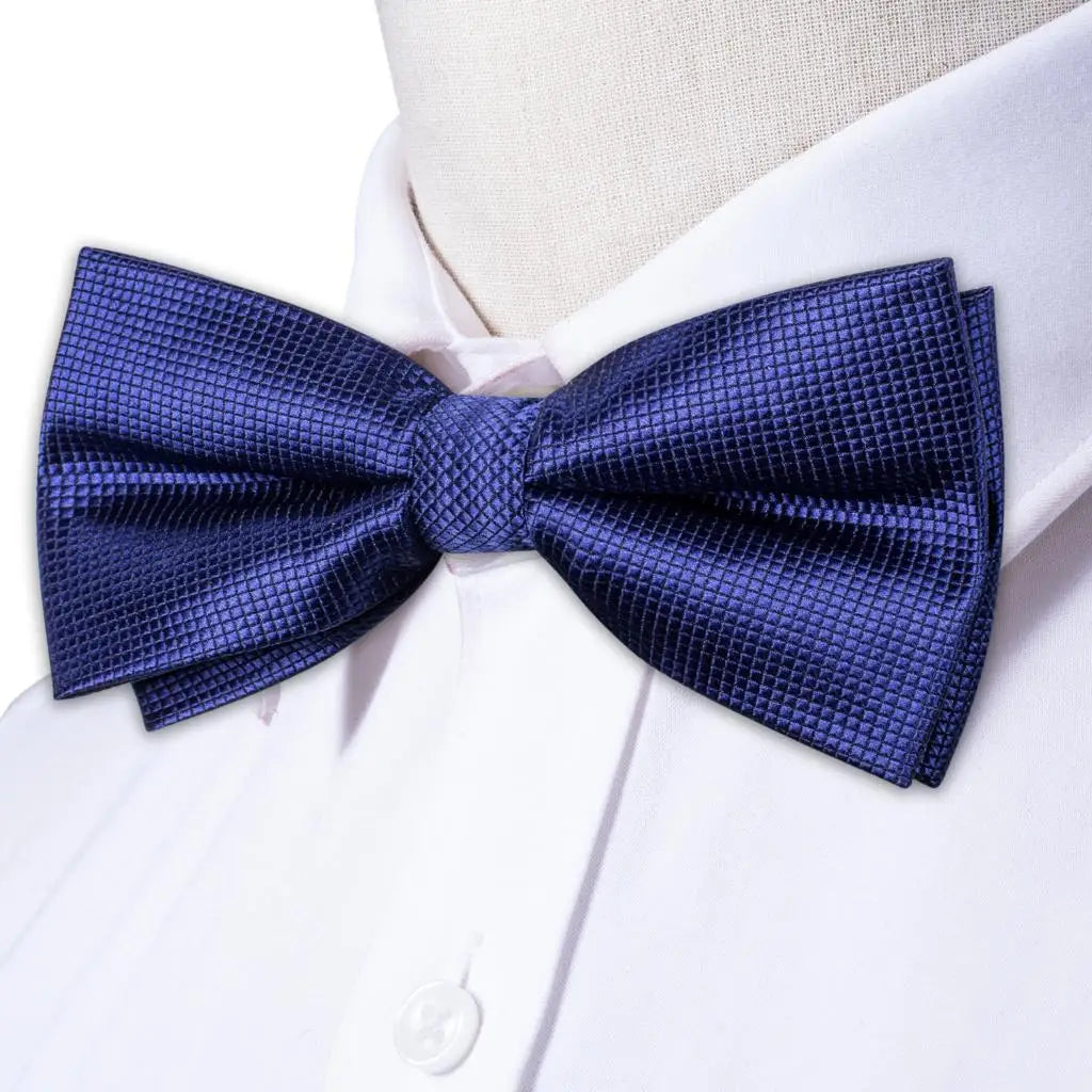 Navy Royal Sky Blue Silk Mens Bow Tie Hankerchief Cufflinks Pre-tied Qme