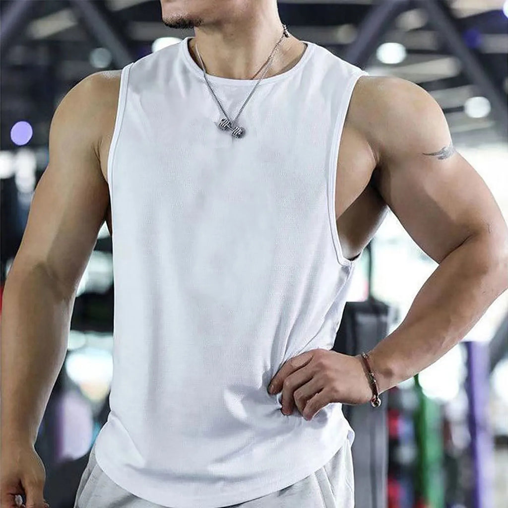 2026 Men’s Summer Solid Color Tight Vest Lightweight Breathable Quick-Dry Gym Muscle Fitness Bodybuilding Sleeveless T-Shirt Qme