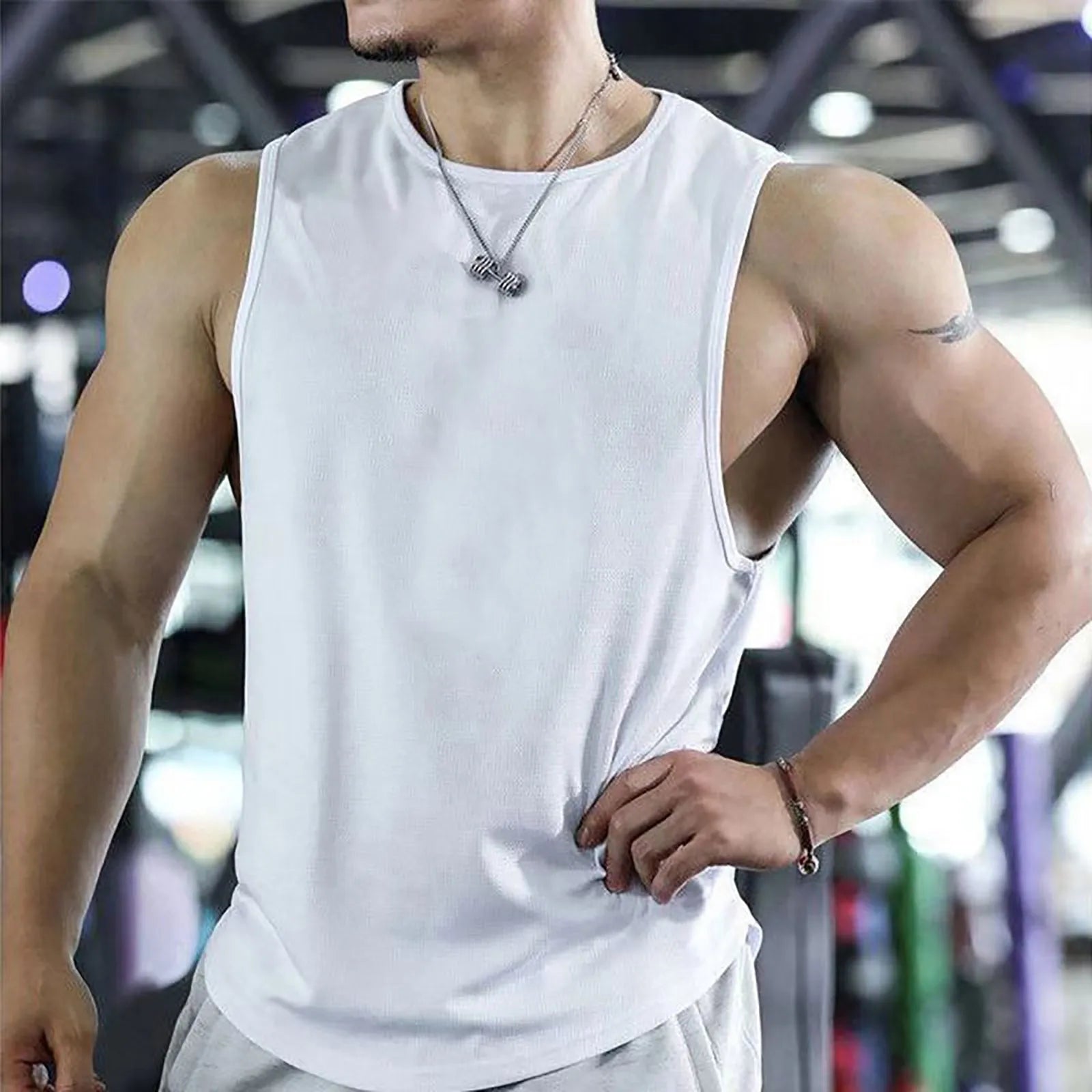 2026 Men’s Summer Solid Color Tight Vest Lightweight Breathable Quick-Dry Gym Muscle Fitness Bodybuilding Sleeveless T-Shirt Qme