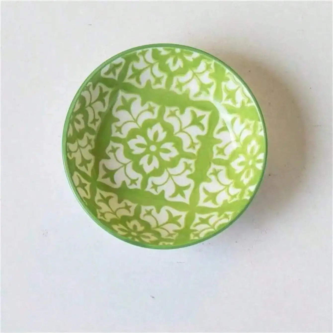 Bohemian Hand-painted Ceramic Bowl Household Circular Plate Snack Qme green