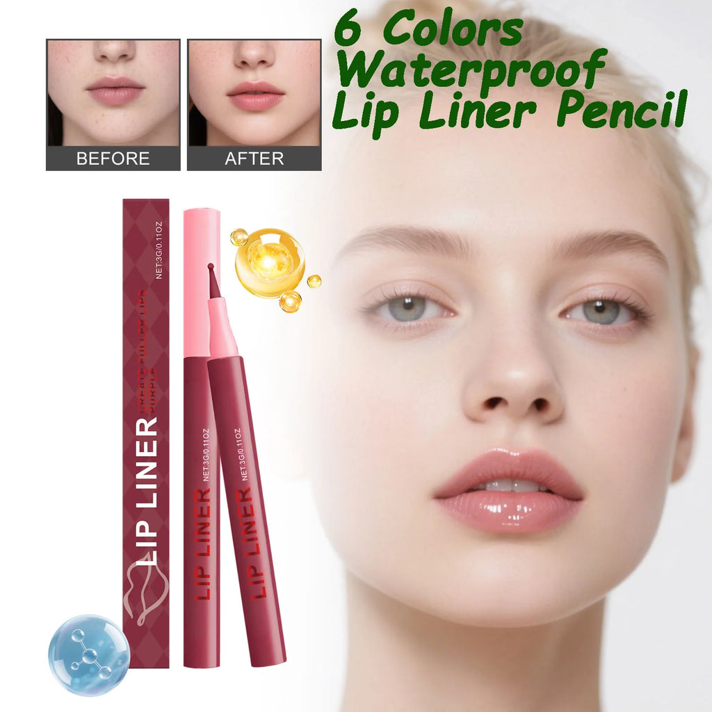 Waterproof Matte Lip Liner Pencil Long Lasting Smudge-Proof Highly Pigmented Lip Liner Moisturising Contouring Makeup 6 Colors Qme