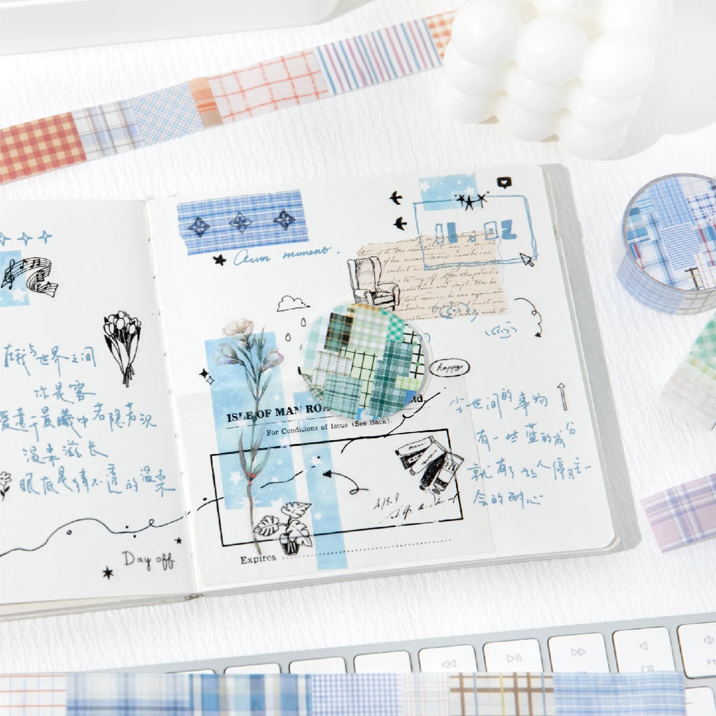 1 Roll Linen Plaid Theme Retro Washi Tape for DIY Journal, Photo Frame Collage Material, Scrapbook, Phone Case Decoration Qme