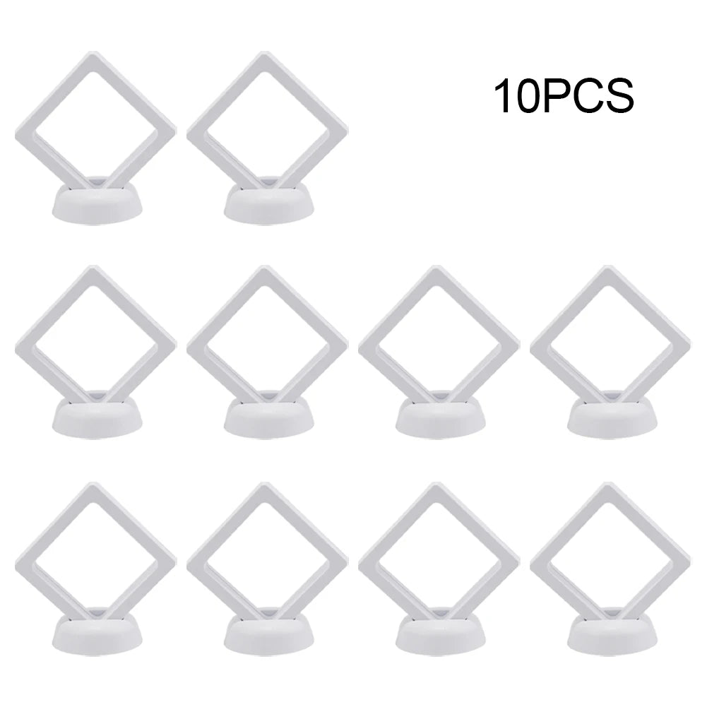 5/10 Pieces 3D Floating Photo Frame Shadow Box Jewelry Display Stand Ring Pendant Stand Protection Jewelry Stone Display Box Qme White 10PCS