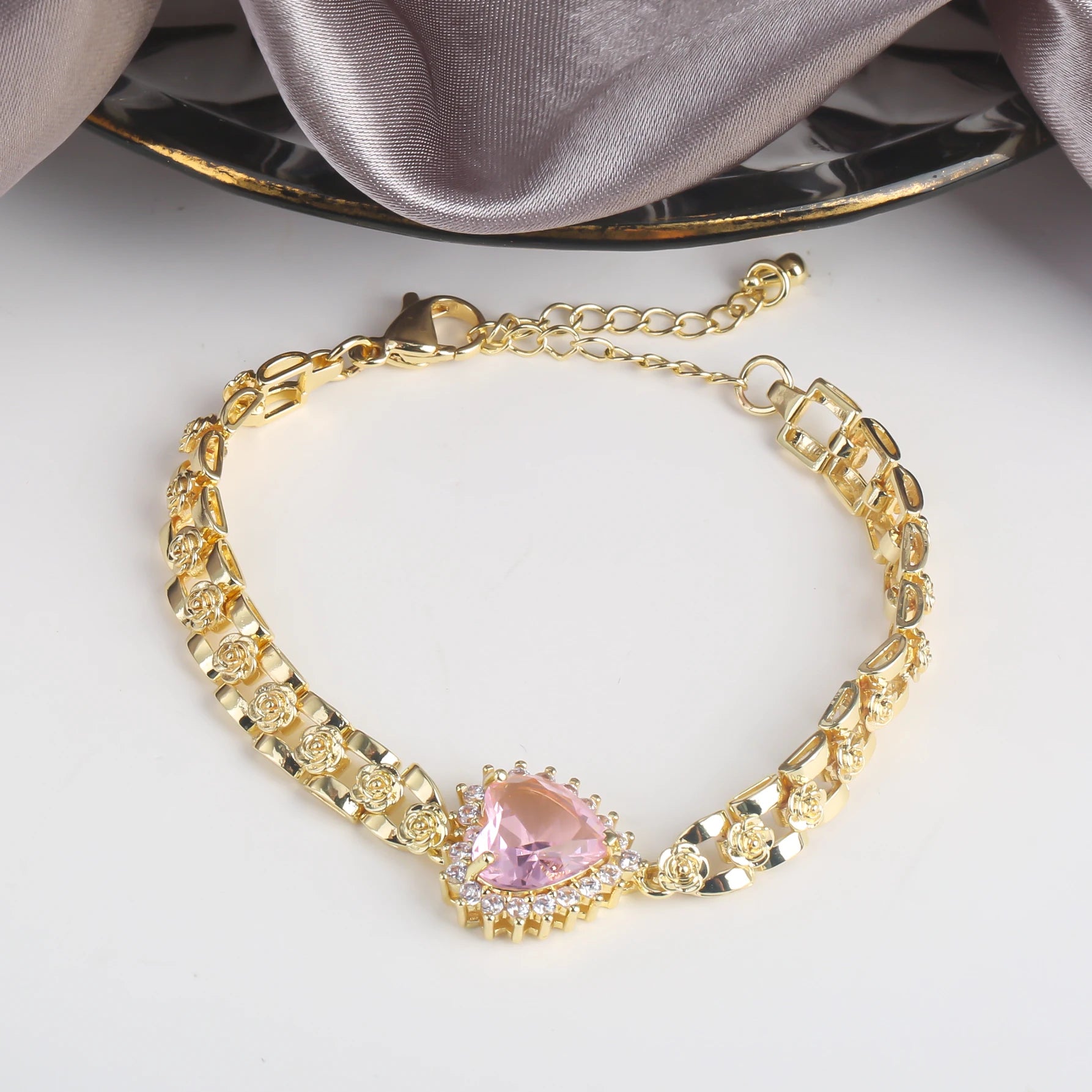 High Quality Copper Inlay Heart Crystal Bracelet Rose Chain Adjustable Bracelet Sweet For Wedding Party Daily Wear Jewelry Gift Qme 6