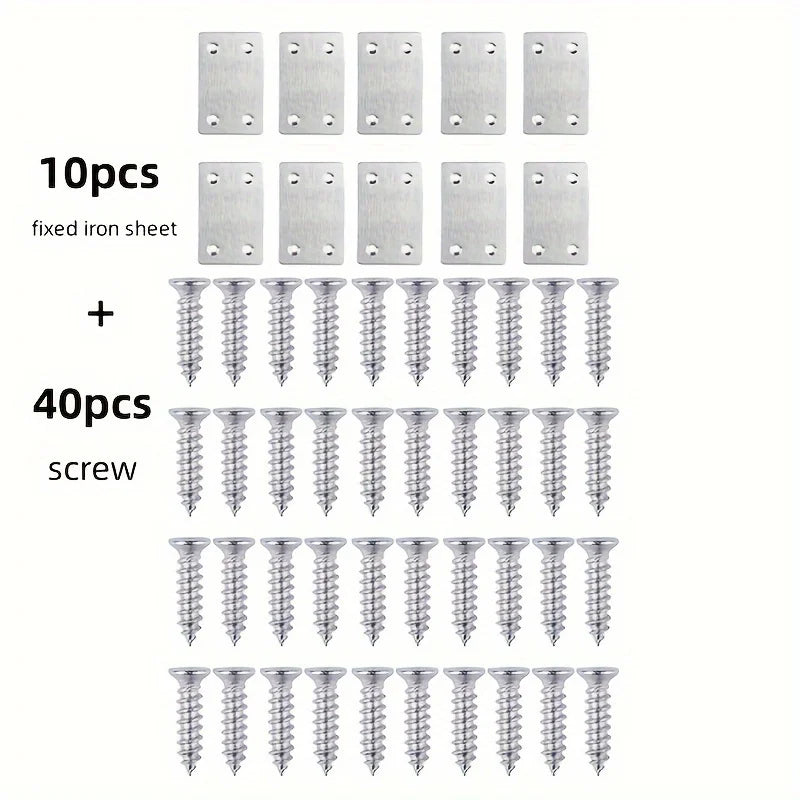 Flat support piece, straight type, fixed-angle support with screws, suitable for furniture, wood products, shelves, cabinets Qme silvery