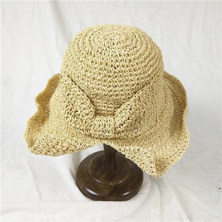 Summer Wide Brim Straw Hat Foldable Fisherman Sun Protection Girls Qme