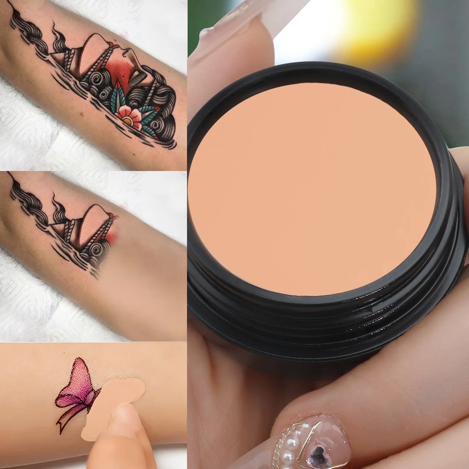 Waterproof Full Coverage Concealer for Tattoos, Scars - Natural Finish Foundation for All Skin Tones & Types Qme