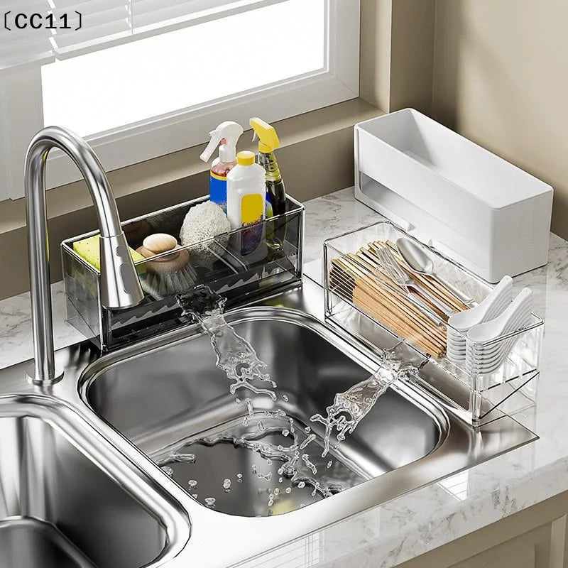 Multifunctional Sink Drain Rack Self Draining Dish Brush Storage Qme