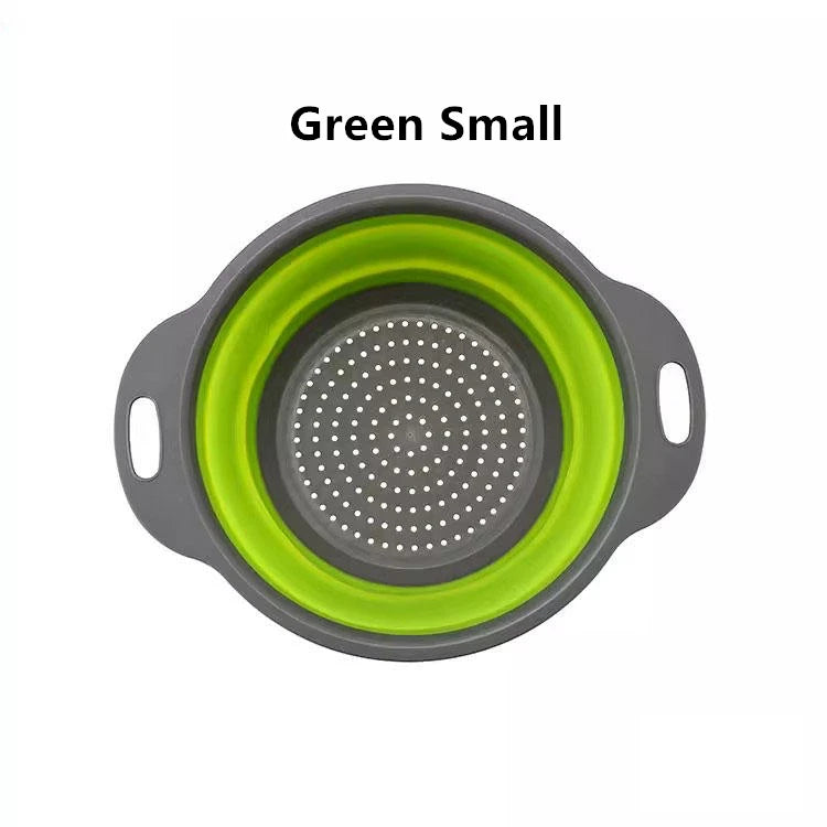 Foldable Vegetable Fruit Cleaning Basin Drainage Basket Silicone Collapsible Colander Folding Wash Drainer Kitchen Storage Tools Qme Green small