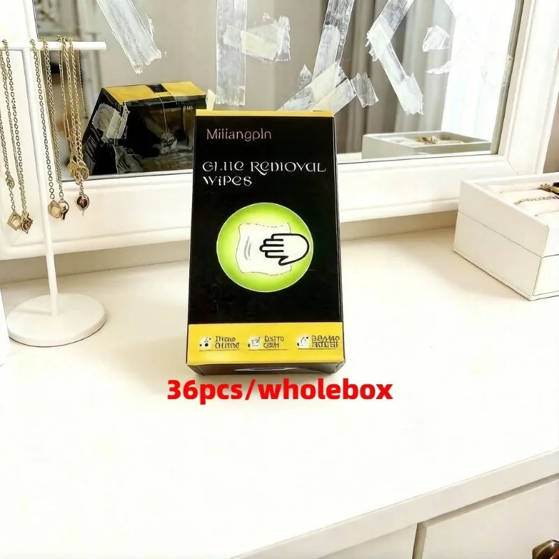 Disposable adhesive remover wipes, easily remove surface glue residue, individually wrapped. Material: non-woven fabric. Qme 36pcs