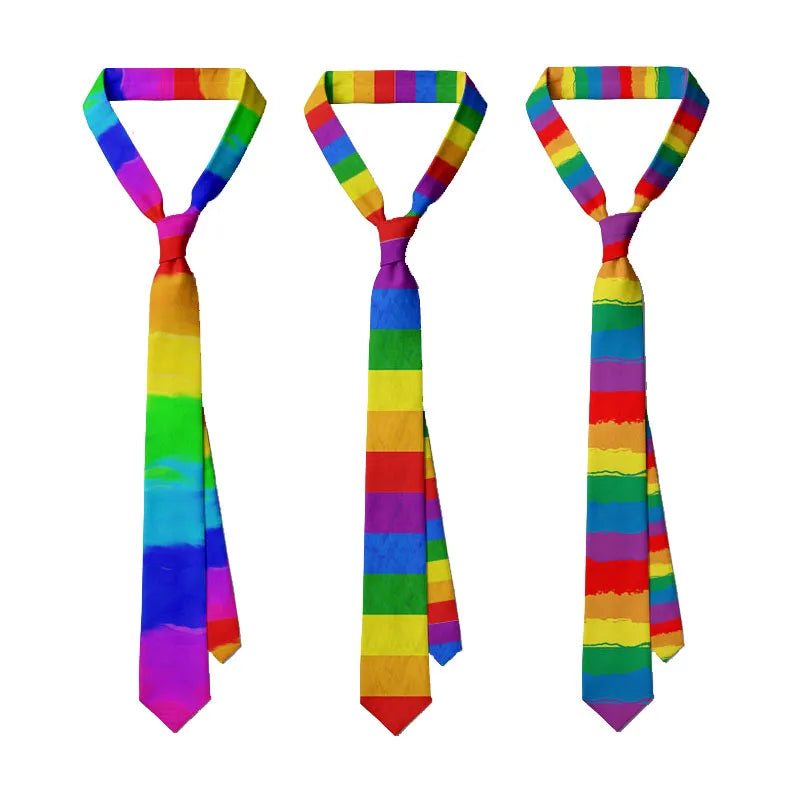 Personality Colorful Rainbow Striped Tie Fashion Business Fun Men's Qme