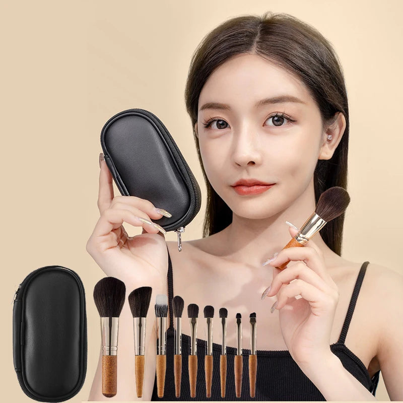 Mini 9pcs Pack Makeup Brush Set Novice Portable Travel Complete Set Soft Fur Makeup Brush Beginner Makeup Brushes With Brush Bag Qme