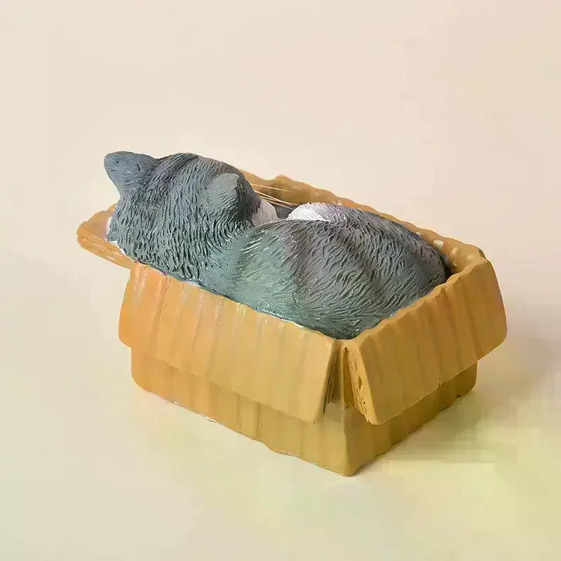Adorable Cat In Box Napping Resin Figurine Kawaii Desktop Decor Car Ornament Ideal Gift For Cat Lovers Qme