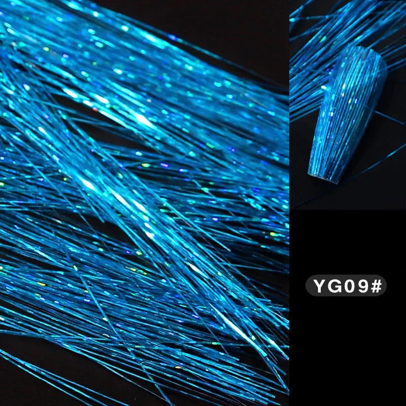1 Bag Fluorescent Thread Nail Sticker Laser Glitter Mesh Net Line Tape Decals Holographic 3D Silk Foils Nail Art Decorations Qme YG09