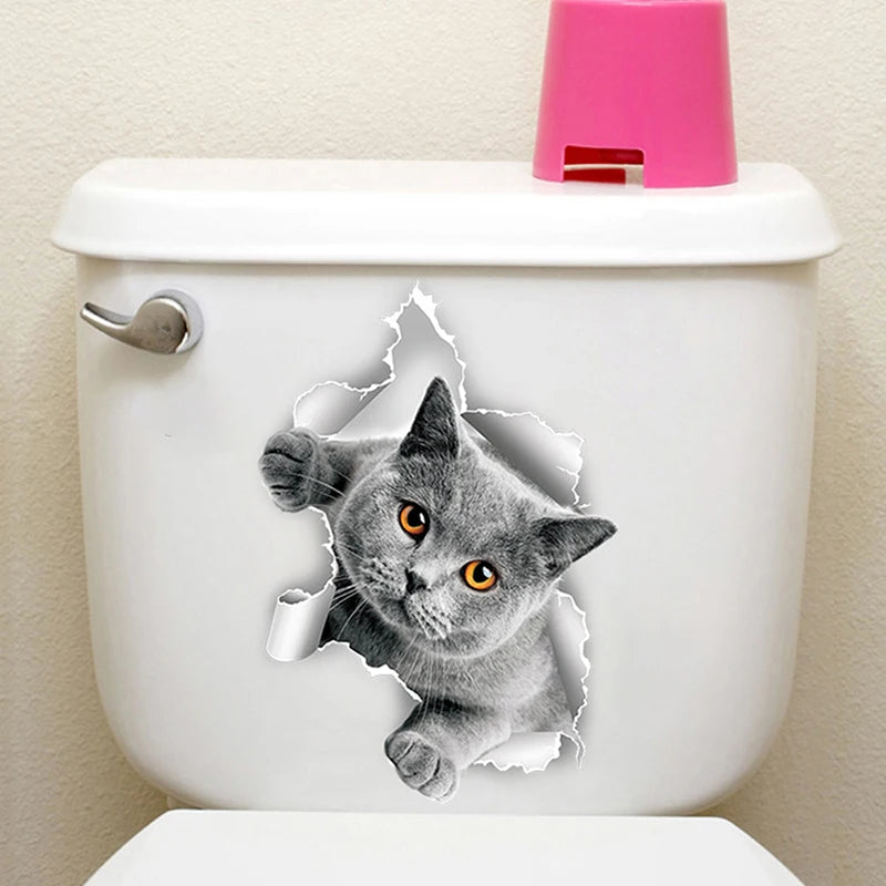 Animal Decals Decor Bathroom Washroom Funny 3D Kitten Toilet Seat Qme