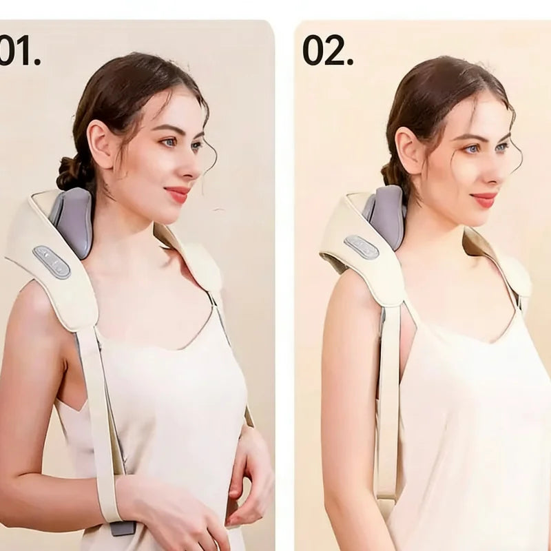 Shoulders and Neck Massager with Hot Compress Function Relaxes Back Shoulder Muscle Pain Relief Portable Bionic Qme