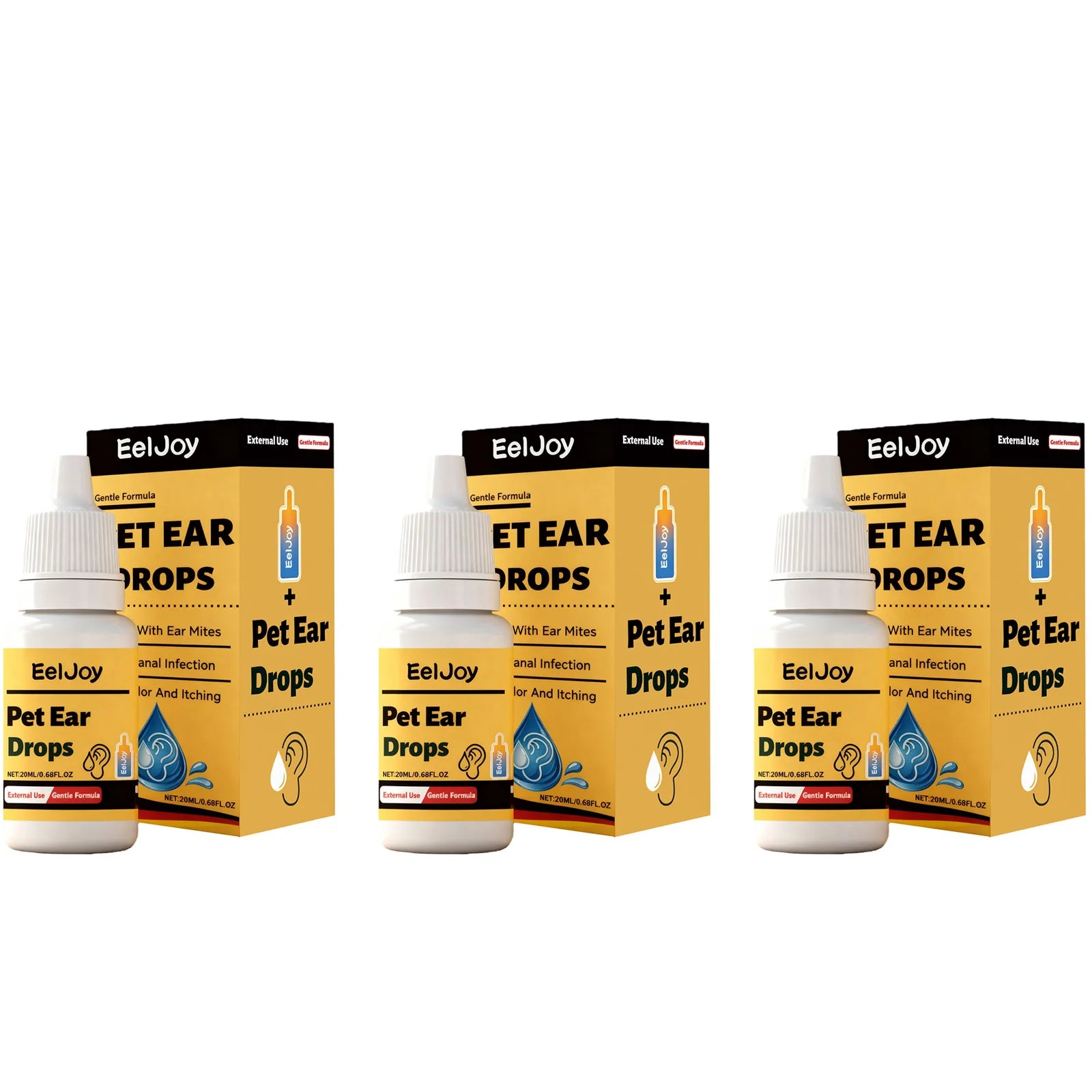 Pet Ear Care Drop Removing Earwax Eliminate Ear Mites Relieve Itching Prevent Infection Gentle Formula Pet Ear Cleaning Solution Qme 3 x 20ml Boxed