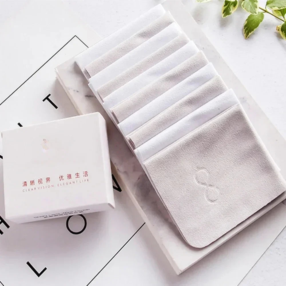 5/10Pcs High Quality Suede Microfiber Glasses Cleaning Cloth Non-scratch Wipe for Lens, Phone Screen & Eyewear Accessories Qme White Grey 10Pcs
