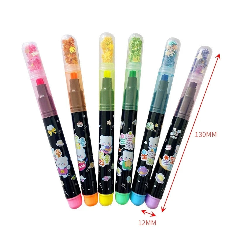 6Pcs/set Cute Star Stamp Highlighter Color Art Marker DIY Hand Account Pen Office Stationery Student School Drawing Supplies Qme