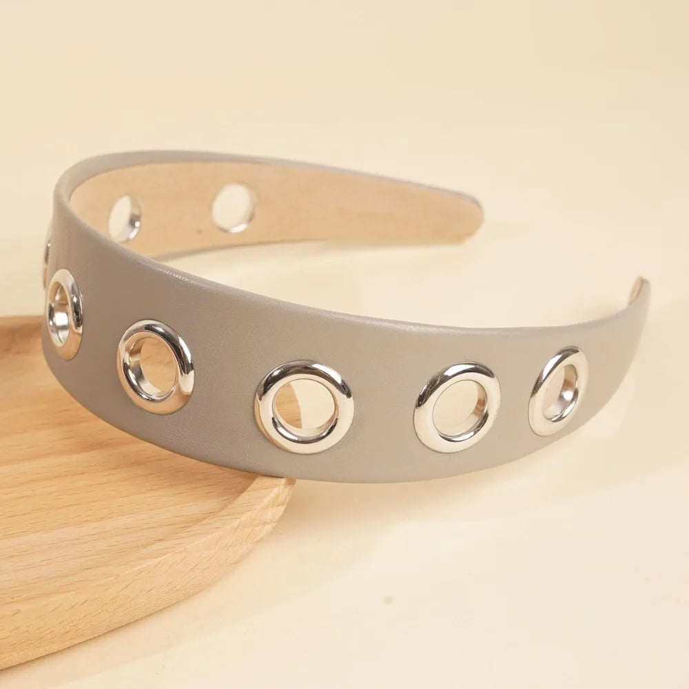 Solid Hollow Metal Headband Ring Y2k Hollowed Out Eyelets Stretchy Qme Grey