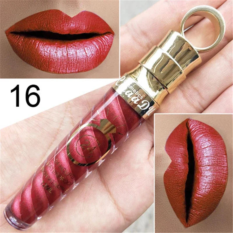 20 Colors Lipstick Waterproof Long Lasting Matte+Shimmer Mental Beauty Lip Gloss Nude Glitter Lip Gloss Beauty Red Lip Tint New Qme 16