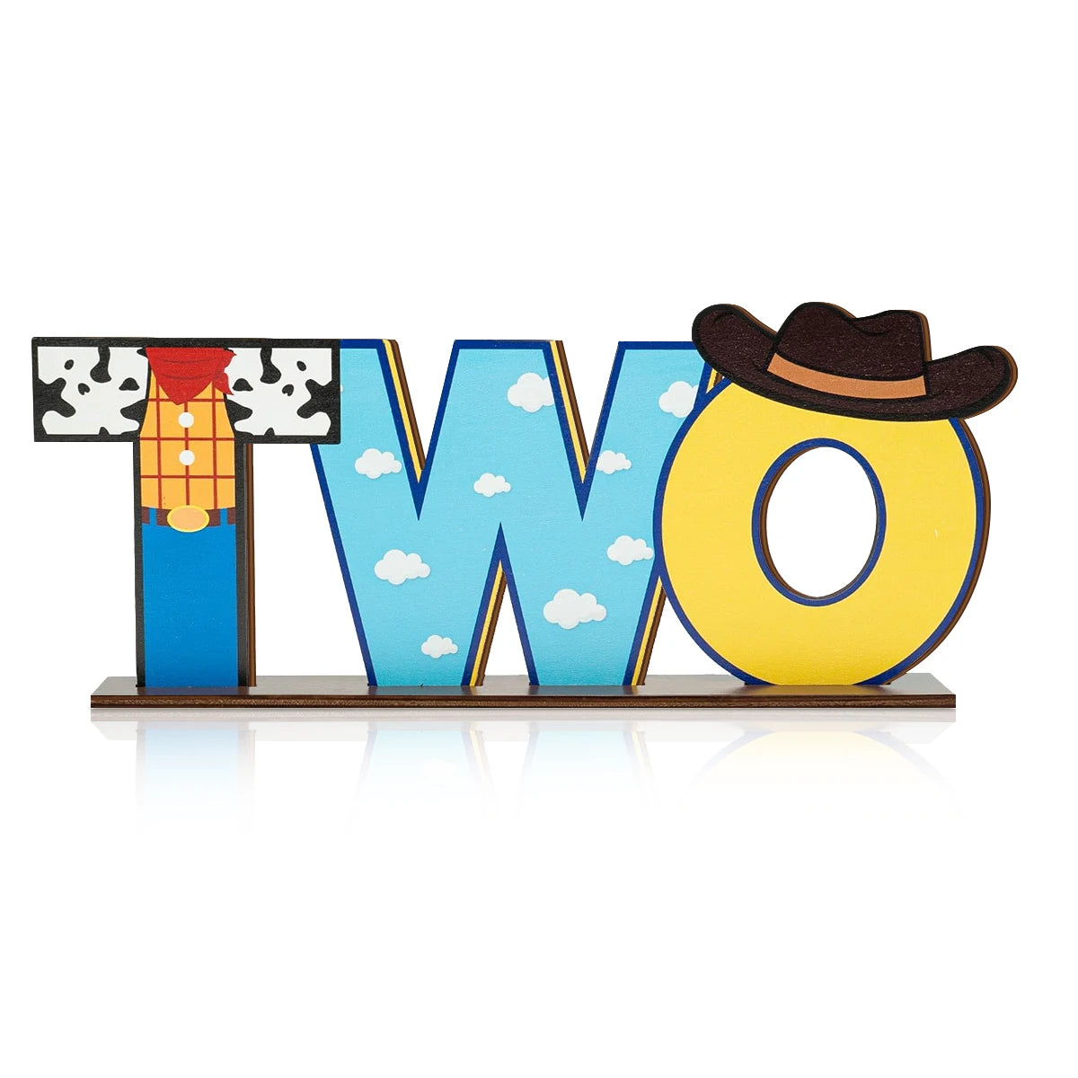 1SET 2D Western Cowboy Style "ONE" Letter Wooden Desktop Decoration, Birthday Party Desktop Decoration Qme
