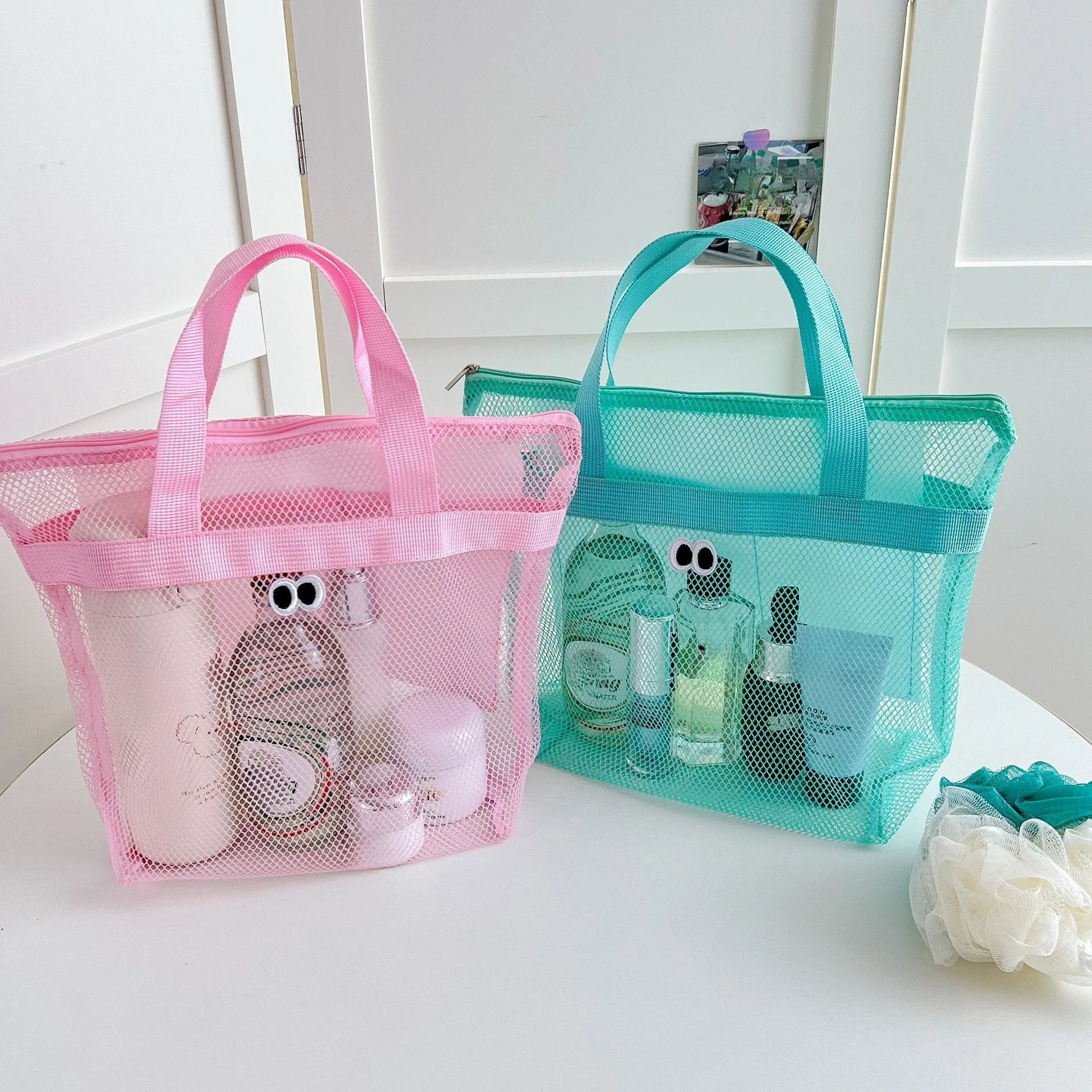 Portable Breathable Mesh Toiletry Bag Compact Organizer for Seaside Trips Swimming Fitness Daily Travel Storage Qme B set