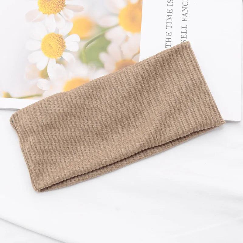 Women Solid Hairband Wide Hair Bands Elastic Headband Makeup Hoop Qme khaki One Size