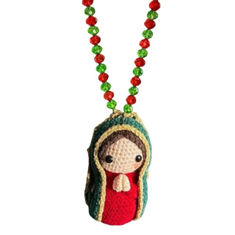 Cute Mary Statue Car Interior Decoration, Handmade Virgin Mary Charm Crochet, Elegant Religious Figurines Hanging Decor Qme D