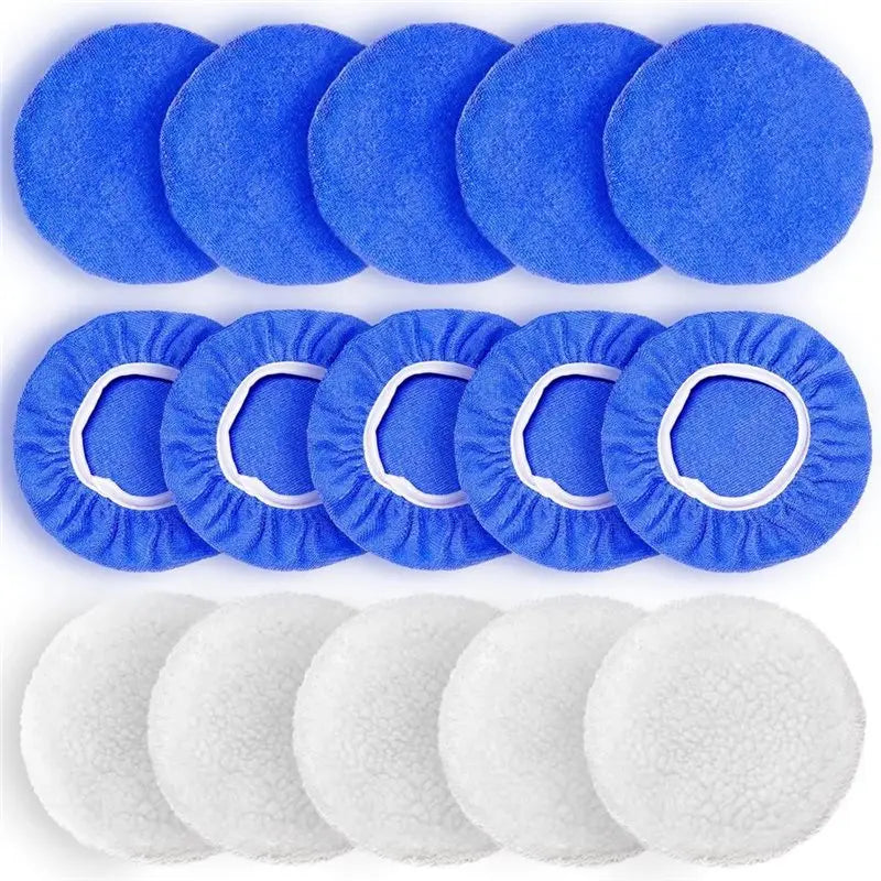 A02F-Car Detailing, 9 To 10 Inch Car Polisher Pad Bonnet, 15Pcs Car Polishing Bonnet Buffing Pads, 10Xmicrofiber+5Xwoollen Qme As Shown