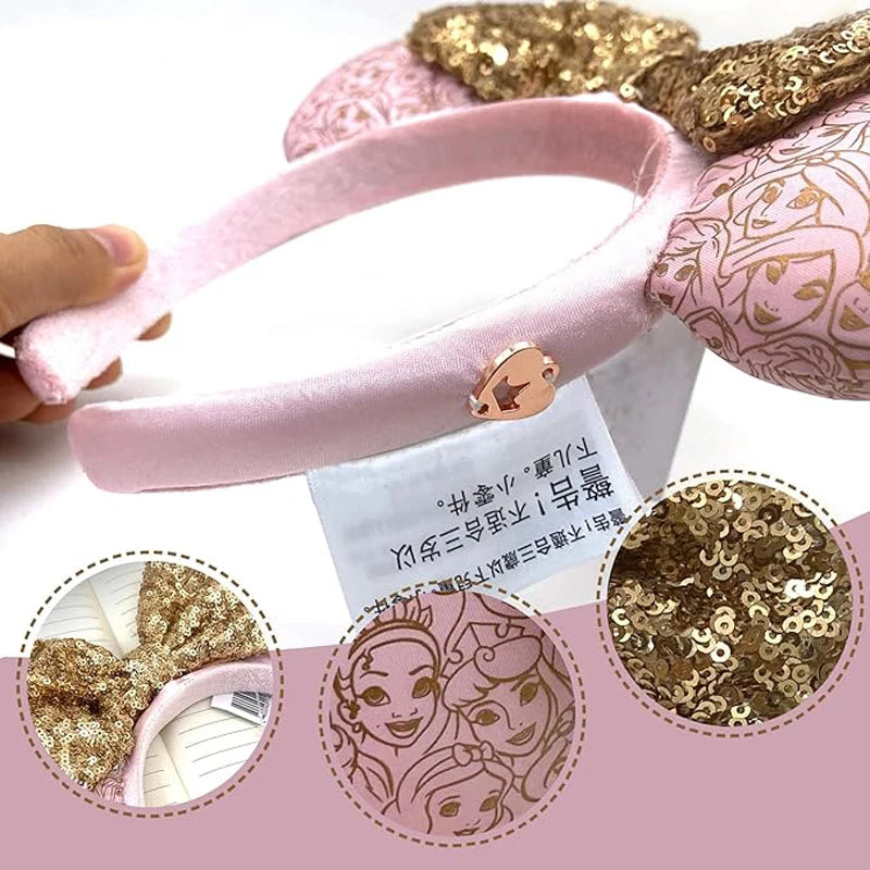 Princess Seris Pink Mickey Mouse Headbands Bow Glitter Party Decoration Cosplay Hair Accessories Hairband for girl Women Adults Qme