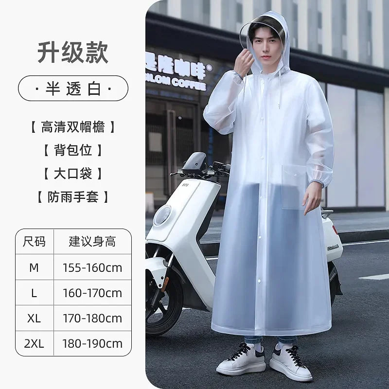 Long Style Environmental Rain Jacket, Zipper Hooded Poncho, Motorcycle Rainwear, Women/Men Hiking Poncho for Summer Qme white upgradation M