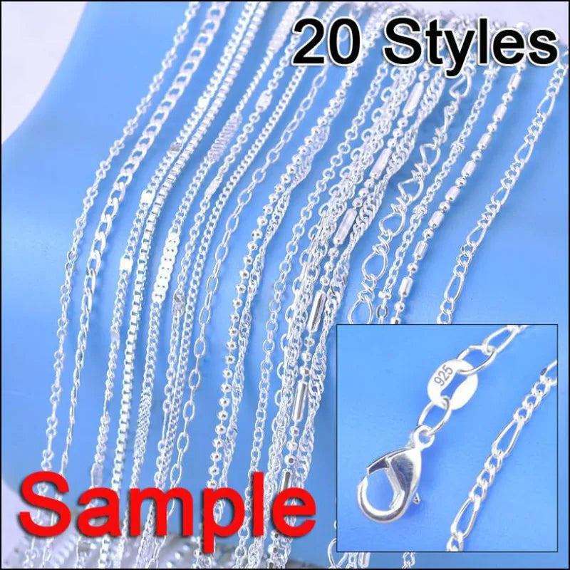 Big Sale Sample Order 20Pcs Mix 20 Styles 18" Genuine 925 Sterling Silver Color Link Necklace Set Chains+Lobster Clasps Qme Default Title