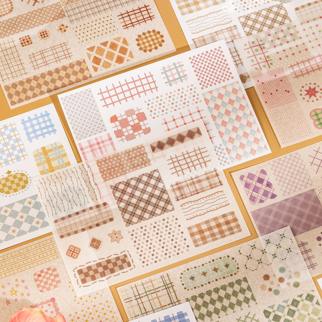 Cute Cartoon Grid Theme Die Cut Stickers Book - 18/36 Sheets Handmade Dairy Stickers Decorative Scrapbooking Japanese Stationery Qme