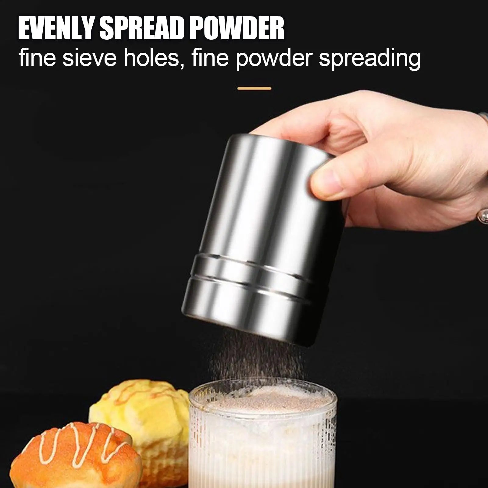Powder Shaker Duster Stainless Steel Flour Sifter and Shaker Bottle Sleek and Stylish Powder Shaker for Salt Sugar Cocoa Flour Qme