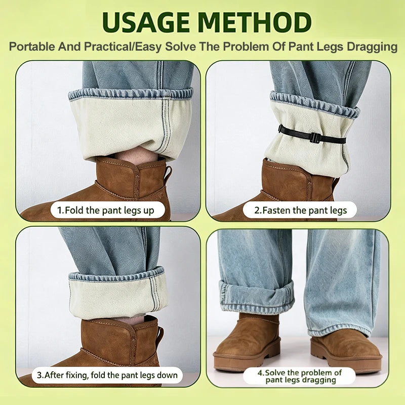 2/4Pcs Invisible Leg Shortening Straps,Adjustable No-Sew Hidden Non-slip Pants Edge Bands, Anti-drag Pants Hem Fixing Device Qme