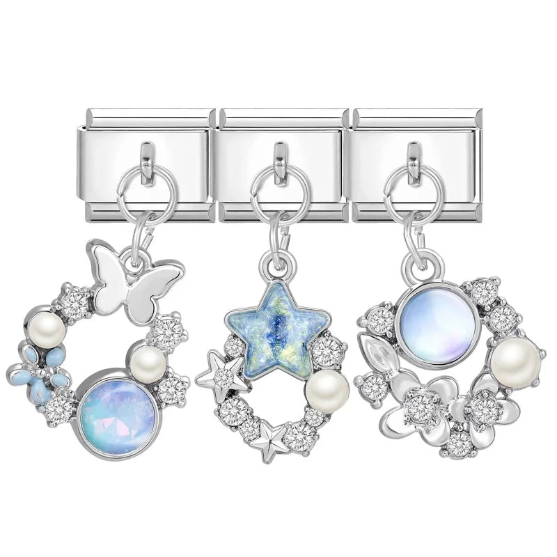 2026 3PCS Beautiful Blue Moon Heart Starfish Italian Charms Link 9mm Modular Bracelet Stainless Steel DIY Gift Jewelry Wholesale Qme Style 11